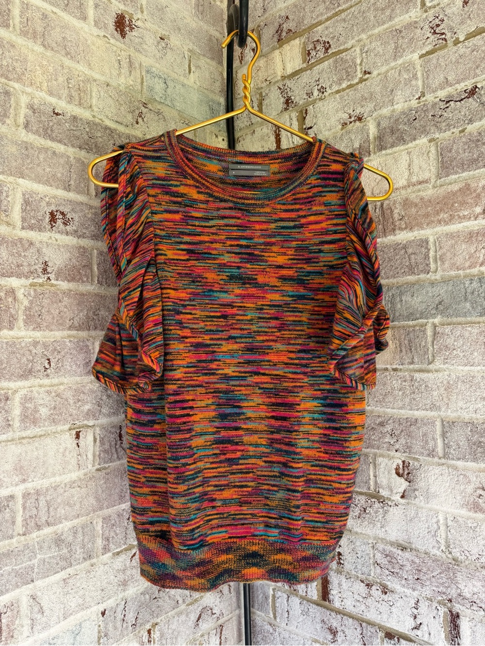 Anthropologie Multicolor Knit Tank Top with Ruffle Sleeves